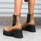 Women Snake Printed Elastic Band Block Heel Platform Short Boots