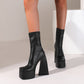 Women Pu Leather Square Toe Triangle Heel Platform Short Boots