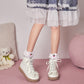 Women Lolita Pu Leather Bow Tie Lace Up Lace Flat Ankle Boots