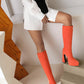 Lattice Pointed Toe Chunky Heel Platform Knee High Boots for Women