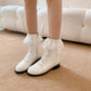 Pu Leather Round Toe Lace Lace-up Stitch Side Zippers Short Boots for Women