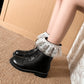 Pu Leather Round Toe Lace Lace-up Stitch Side Zippers Short Boots for Women