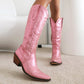 Cowboy Pointed Toe Beveled Heel Patent Mid Calf Western Boots for Women