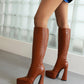 Pointed Toe Chunky Heel Platform Knee High Boots for Women