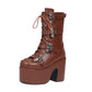 Buckle Straps Lace-Up Chunky Heel Platform Mid Calf Boots for Women