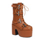 Buckle Straps Lace-Up Chunky Heel Platform Mid Calf Boots for Women