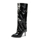 Fold Pointed Toe Stiletto Heel Mid Calf Boots for Women