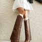 Western Boots Fold Pointed Toe Beveled Heel Knee High Boots for Women