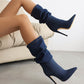 Slouch Western Boots Cowboy Stiletto Heel Pointed Toe Mid-calf Boots for Women