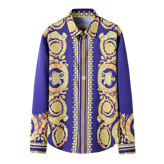 Men's 3D Button Royal Style Printing Long Sleeves Casual Shirts