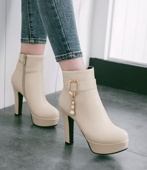 Buckle Ankle Boots Women High Heels Shoes Fall