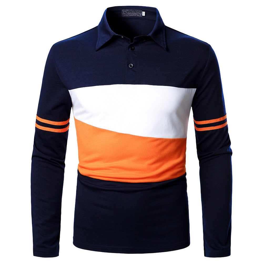 Men's Tricolor Stitched Lapel Long-sleeved Shirts