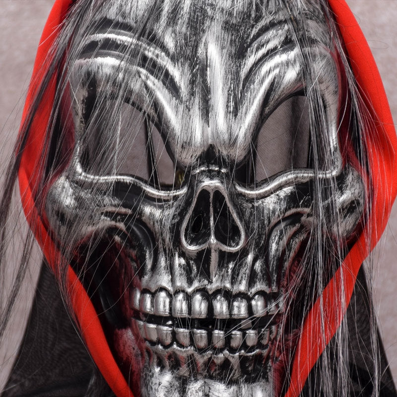 Silver Skull Halloween Mask with Hair