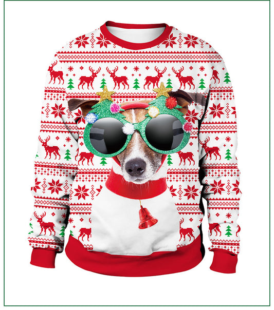 Christmas Puppy Turtleneck Round Neck Couple Sweatshirt