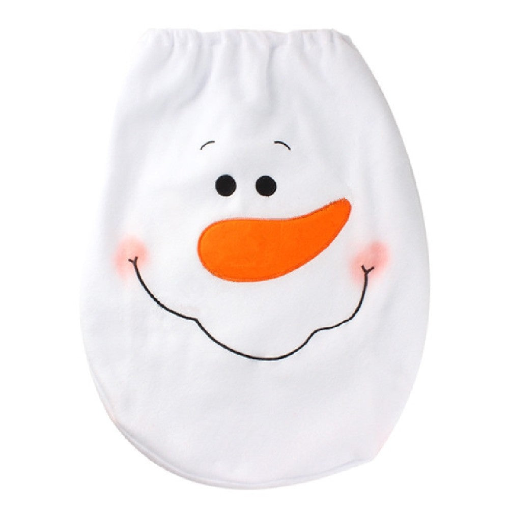 1 Sets 4PCS Xmas Toilet Seat Cover Mat Water Tank Cover Paper Towel Cover Rug Washroom Snowman Decorative Christmas Decorations