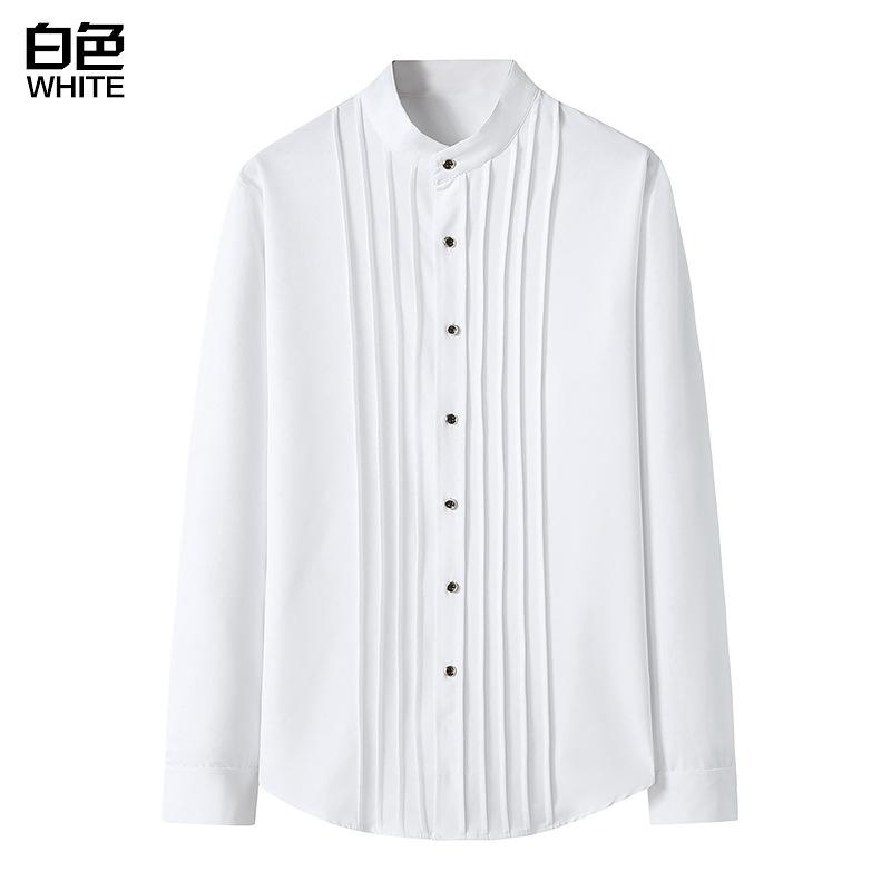 Men's Business Wrinkle Henry Stand-Up Collar Long Sleeves Shirts