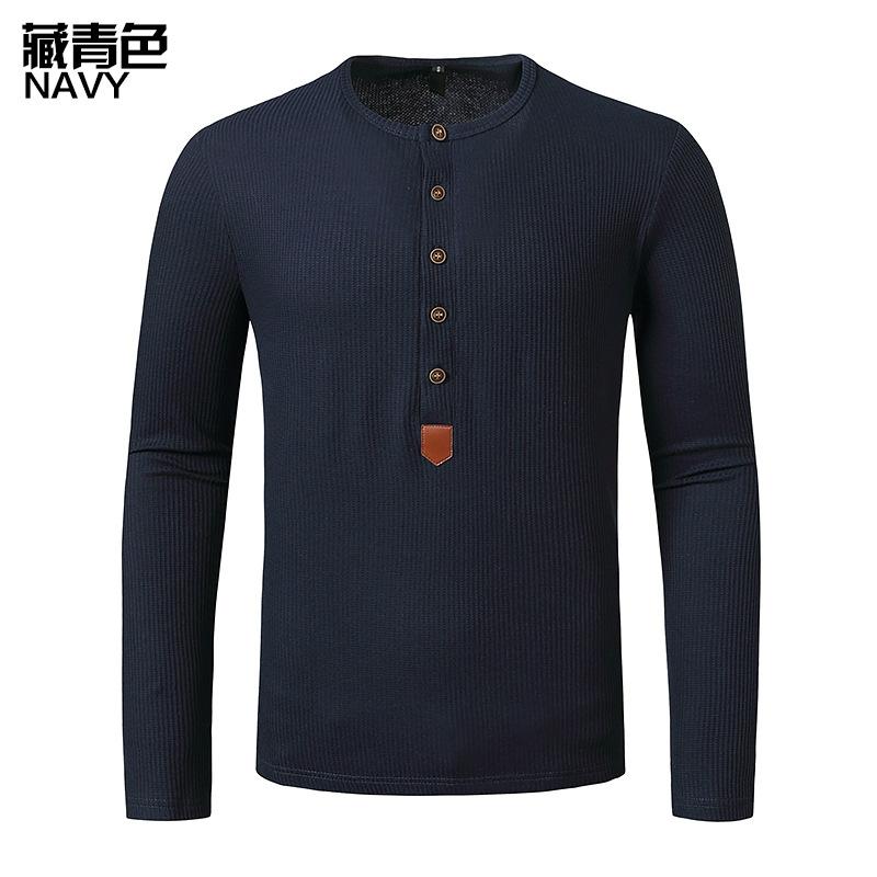 Men's Hollow Out Long Sleeves Waffle Weave Henry Stand-Up Collar T-shirt