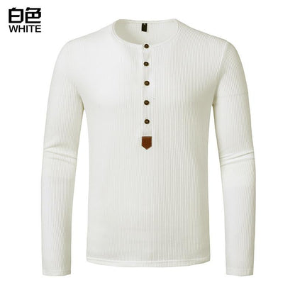 Men's Hollow Out Long Sleeves Waffle Weave Henry Stand-Up Collar T-shirt