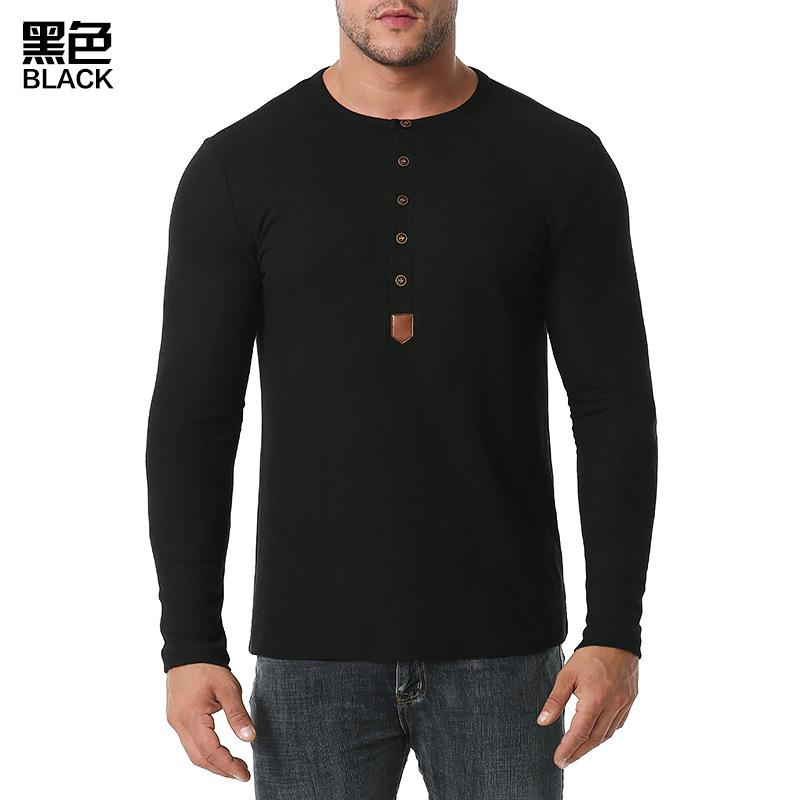 Men's Long Sleeves Waffle Weave Henry Stand-Up Collar T-shirt