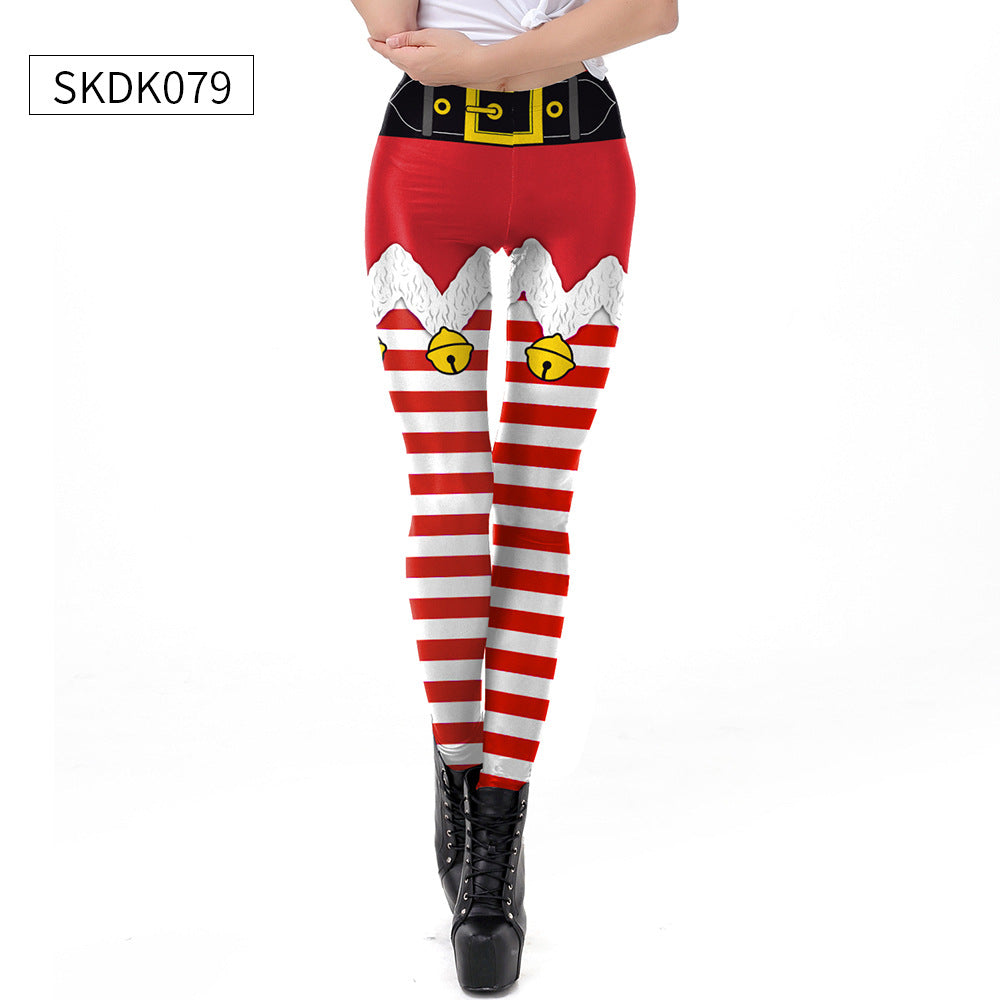 Christmas Red and White Striped Tights Waist Leggings