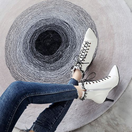 Pointed Toe Lace Up Women's Stiletto Heels Ankle Boots