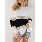 Womens Pullover Color Contrast Long Sleeved Sweater