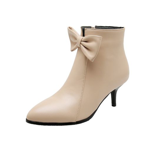 Women Pointed Toe Bowtie High Heels Ankle Boots