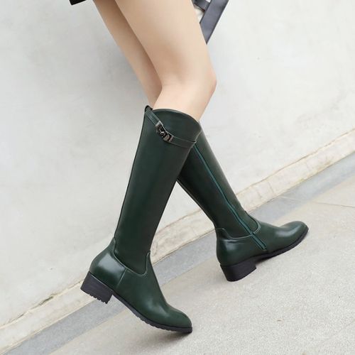 Women Pu Leather Low Heels Tall Motorcycle Boots