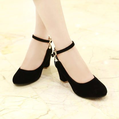 Round Toe Ankle Strap Women Pumps Chunky Heel Pumps 1959