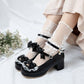 Women Lolita Chunky Heel Pumps Mary Janes Shoes with Bowtie