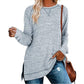 Womens Solid Color Round Neck Pullover Long Sleeved Top