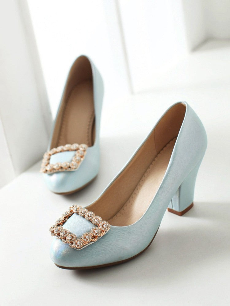 Rhinestone Pearl Chunky Heel Pumps Platform High Heels Fashion Women Shoes 8930