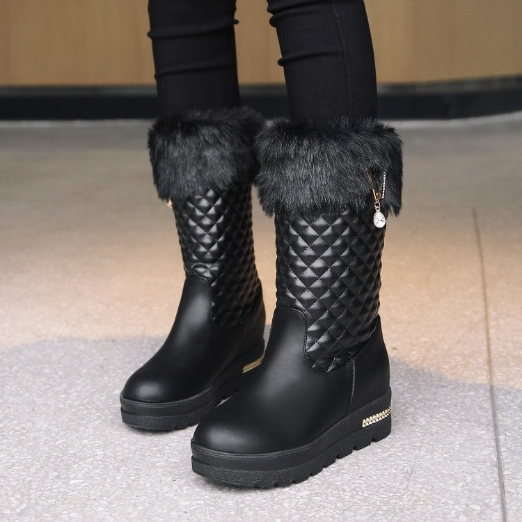 Fur Snow Boots Sequined Platform Wedges Shoes Woman