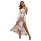 Sexy Shoulder Lace-up Ethnic Print Slit Holiday Women's Dresses