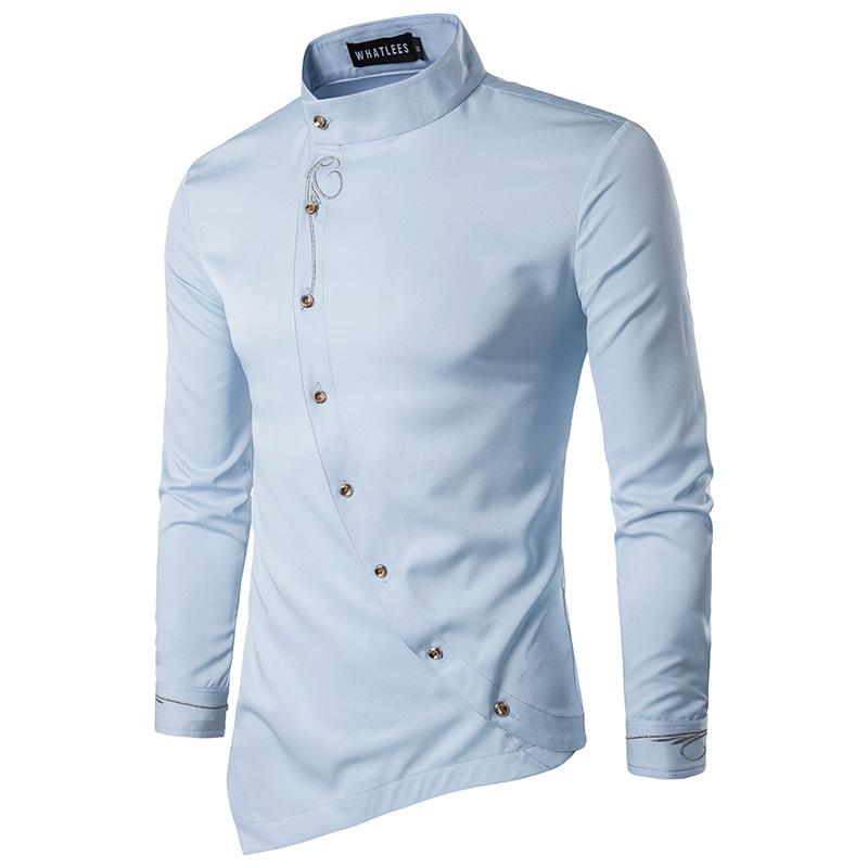 Men's Youth Personality Helical Irregular Color Ful Henry Stand-Up Collar Shirts