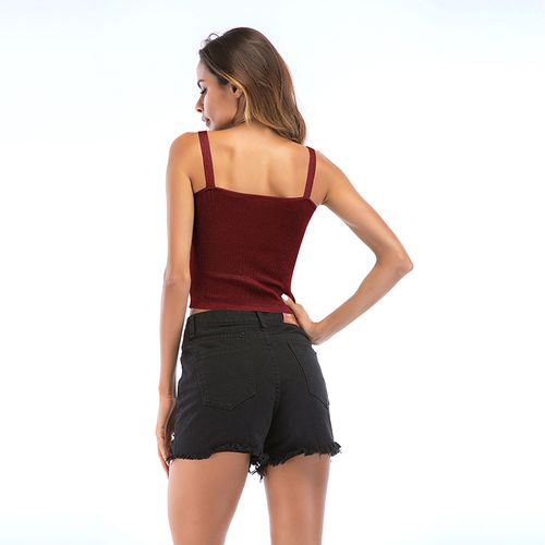 Women's Camisole with Short Neck and Slim Zip Knitted Women Tank Top