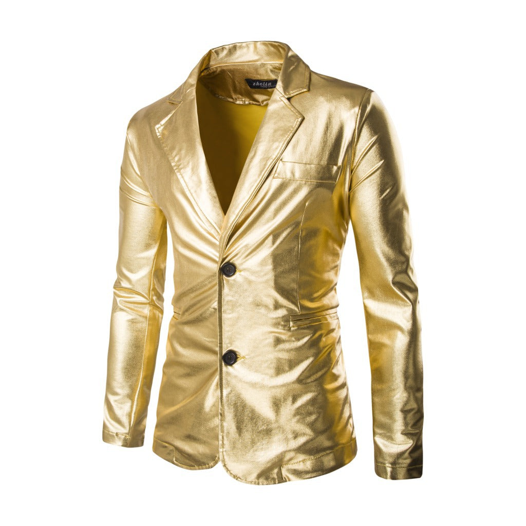 Men's Gilded Glossy Coat Suit Slim Costumes