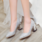 Pointed Toe Women Chunky Heel Pumps High Heels Wedding Shoes Party