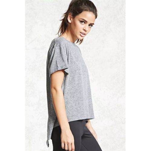 Grey Back Large Fork Top Round Collar Short-sleeved Solid Color Women T Shirts