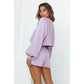 Womens Lantern Sleeve Sweater Shorts Home Suit
