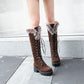 Women Lace Up High Heel Tall Boots