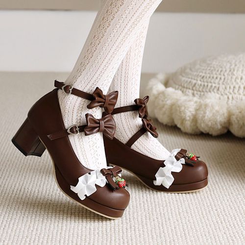 Women Pumps High Heel Mary Janes Shoes with Bowtie