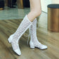 Women Lace Low Heels Tall Boots