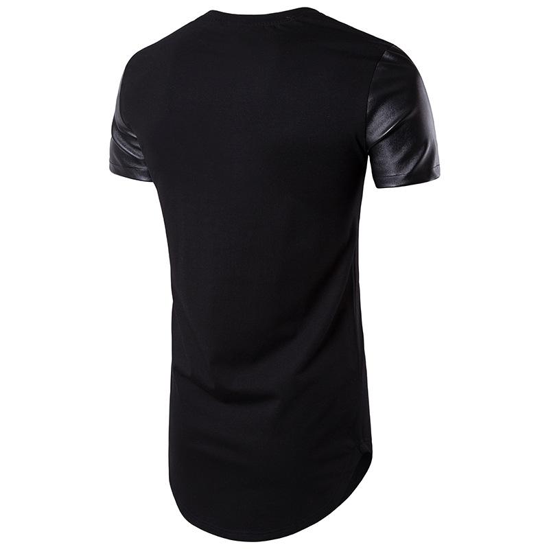 Men's Round Neck Short Sleeves Street Style Circle Hem Solid Color Split Joint T-shirt
