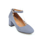 Round Toe Flock Ankle Strap Women Chunky Heel Pumps 4982