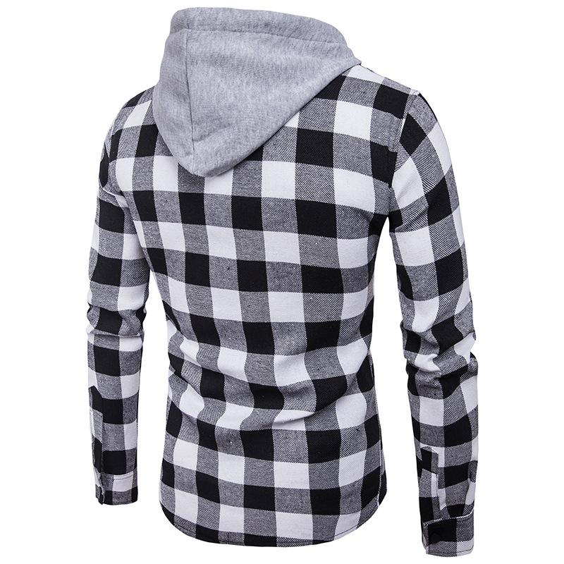 Men's Specialty Plaid Fashion Hooded Chest Pocket Decor Casual Hooded Cowboy Shirts