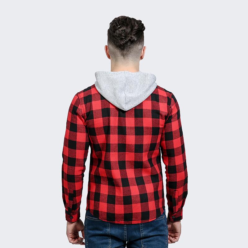 Men's Fashion Plaid Hooded Chest Pocket Decor Casual Shirts