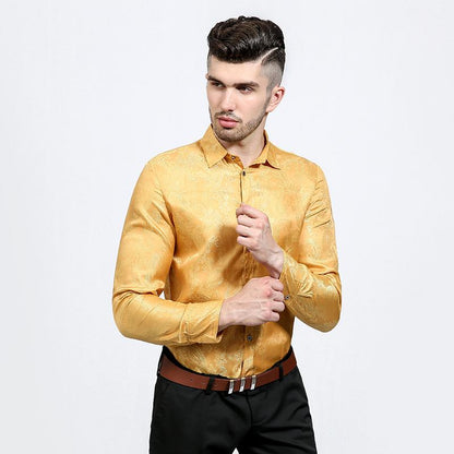 Men's Shiny Night Club Fashion Specialty Shades Printing Casual Turndown Long Sleeves Shirts