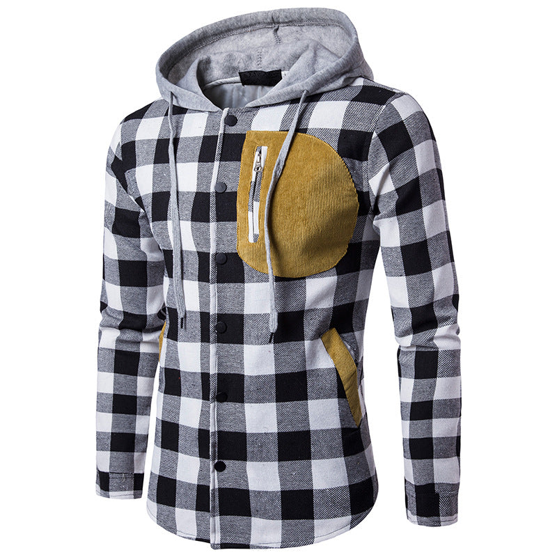Men's Checked Suede Pocket Casual Hooded Jackets