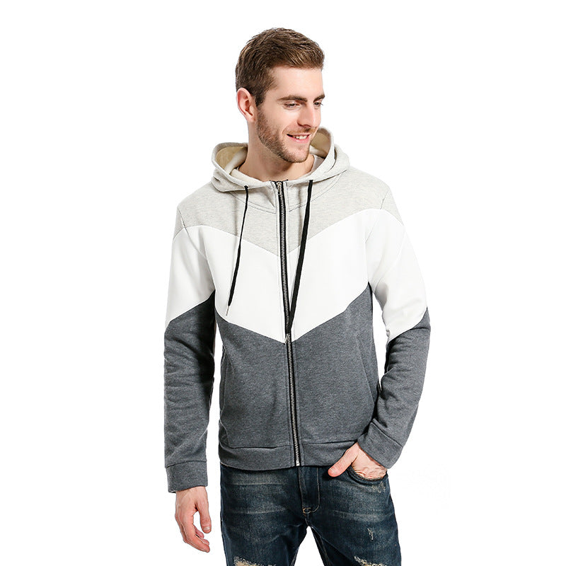 Men's Color Matching Hooded Cardigan Long Sleeve Sweaters